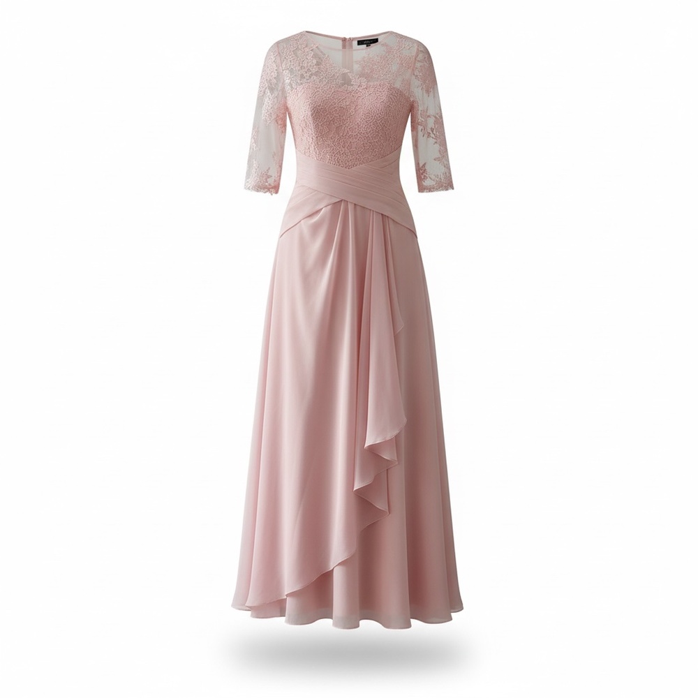 Blush Lace Bodice Chiffon Evening Dress